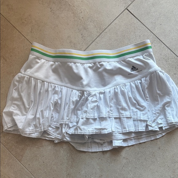 adidas Dresses & Skirts - Adidas Stella McCartney White Pleated Skirt with Green and Yellow Stripes